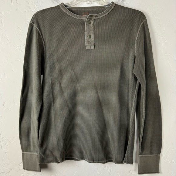 J Crew Shirt Top Knit Broken In Henley Solid Green Army Olive Thermal Textured‎ - Picture 1 of 5